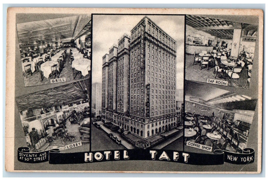 1941 Hotel Taft Multiple View Restaurant Building Classic Cars NY Postcard