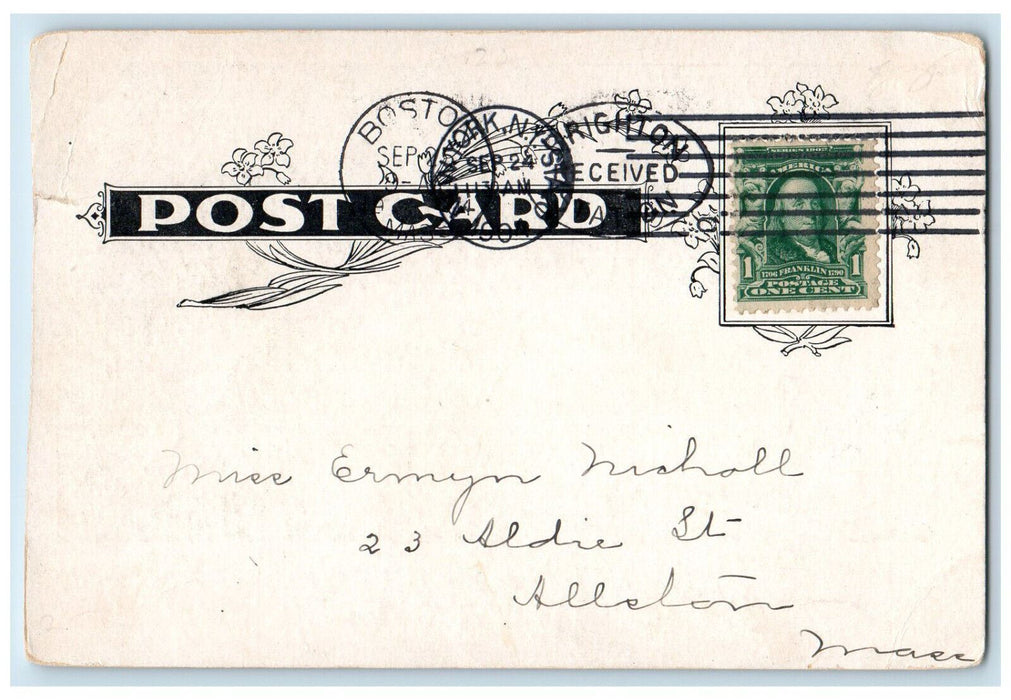 1904 S.S. Steamer Ship Plymount Grand Saloon Massachusetts MA Multiview Postcard