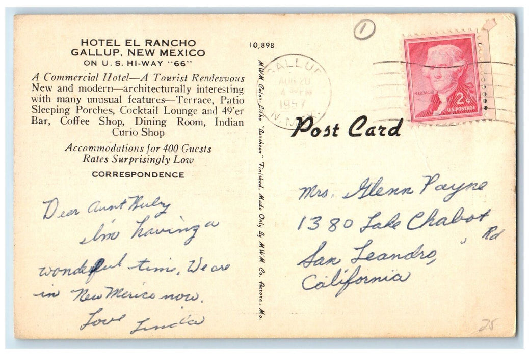 1957 Hotel Rancho World's Greatest Ranch House Gallup New Mexico Posted Postcard