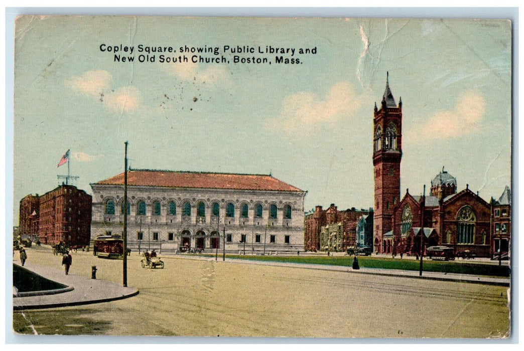 1910 Copley Square Public Library New Old South Church Boston MA Postcard