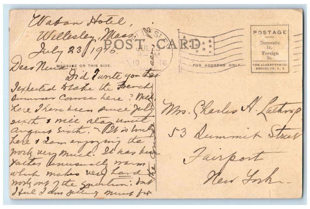 1916 Library Wellesley College Wellesley Massachusetts MA Posted Postcard