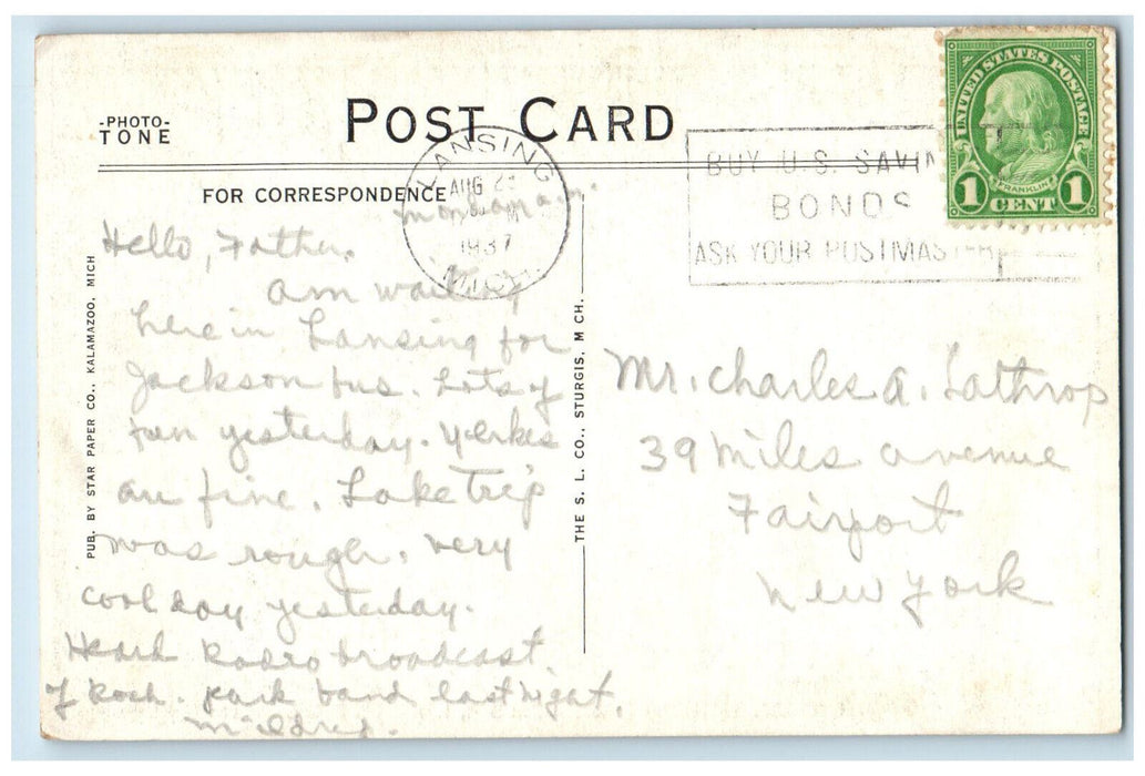 1937 Library Michigan State College Lansing Michigan MI Vintage Posted Postcard