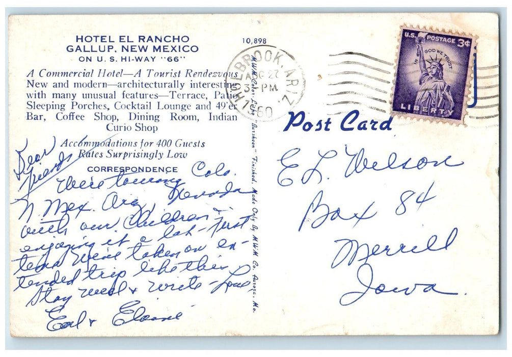 1960 Hotel Rancho World's Greatest Ranch House Gallup New Mexico Posted Postcard