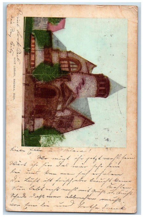 1904 Entrance View Hoyt Library Saginaw Michigan MI Antique Posted Postcard
