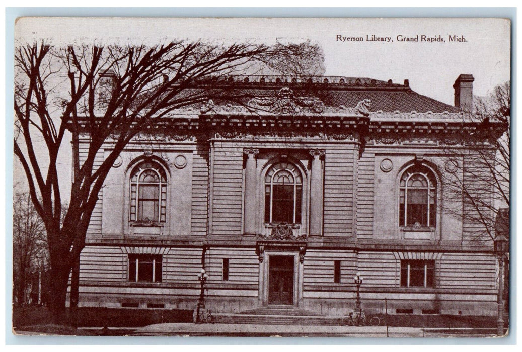 1909 Ryerson Library Grand Rapids Michigan MI Antique Posted Postcard