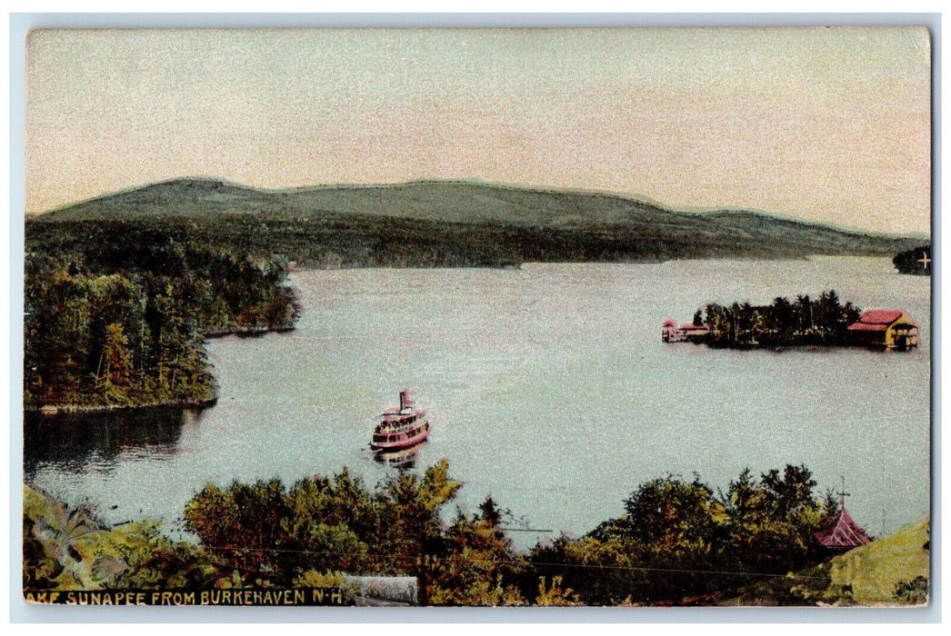 c1950's Steamboat Scene, Lake Sunapee from Burkehaven New Hampshire NH Postcard