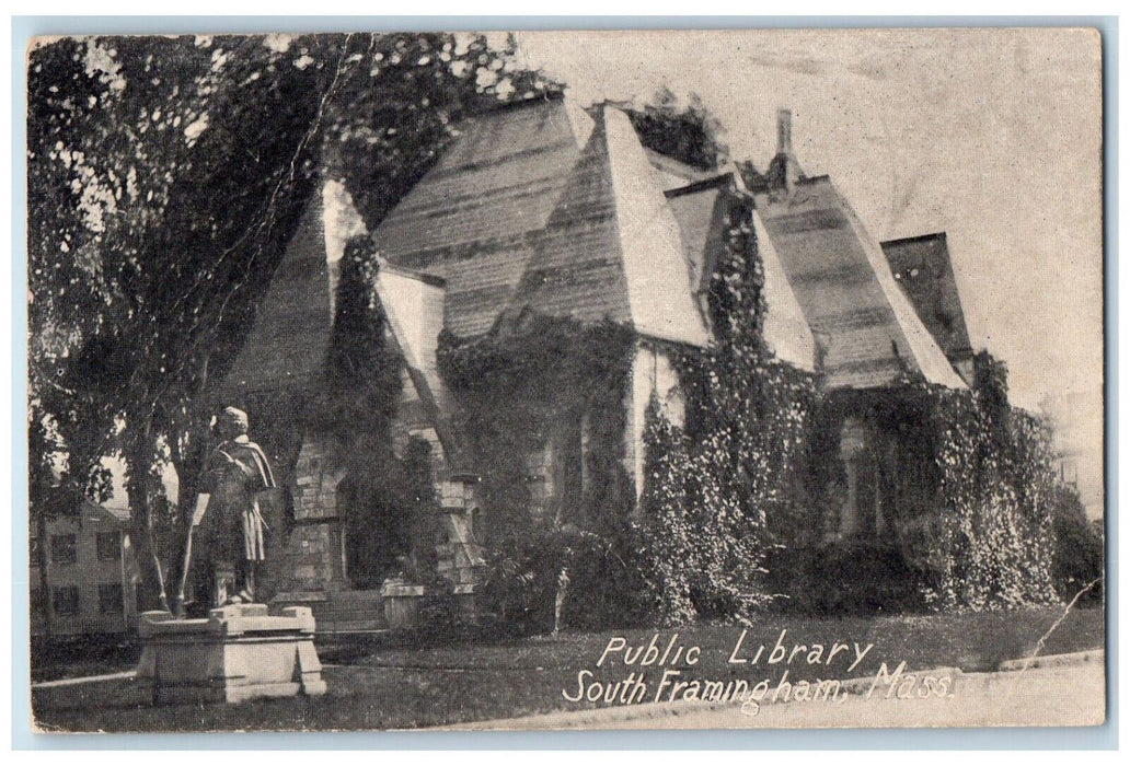 1909 Public Library South Framingham Massachusetts MA Antique Posted Postcard