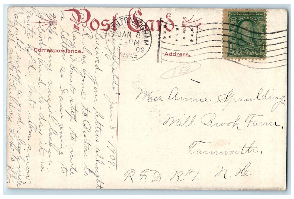 1909 Public Library South Framingham Massachusetts MA Antique Posted Postcard