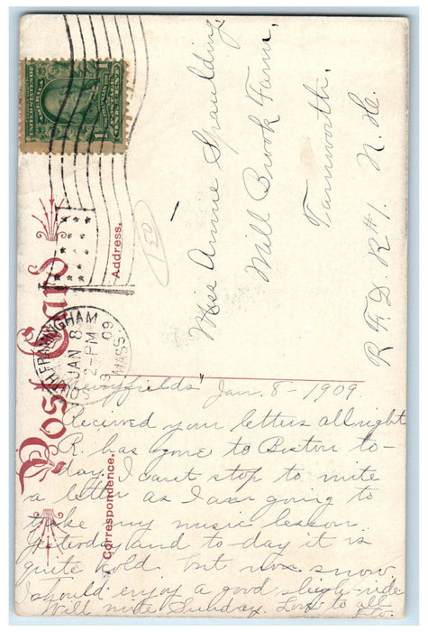 1909 Public Library South Framingham Massachusetts MA Antique Posted Postcard