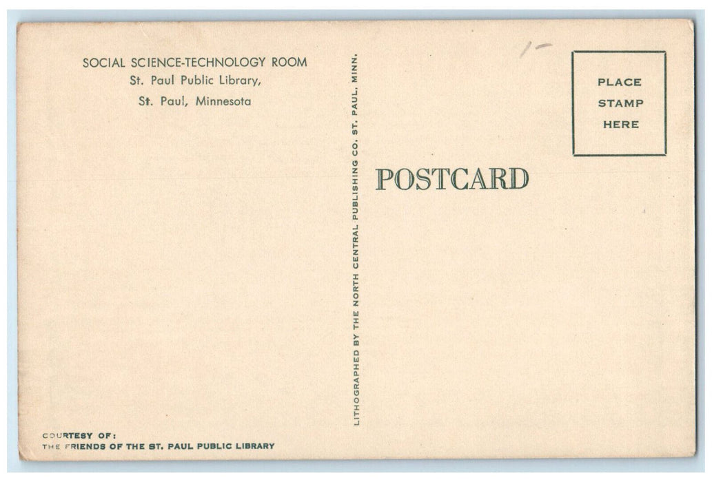 c1940's Social Science Technology Room St. Paul Public Library MN Postcard
