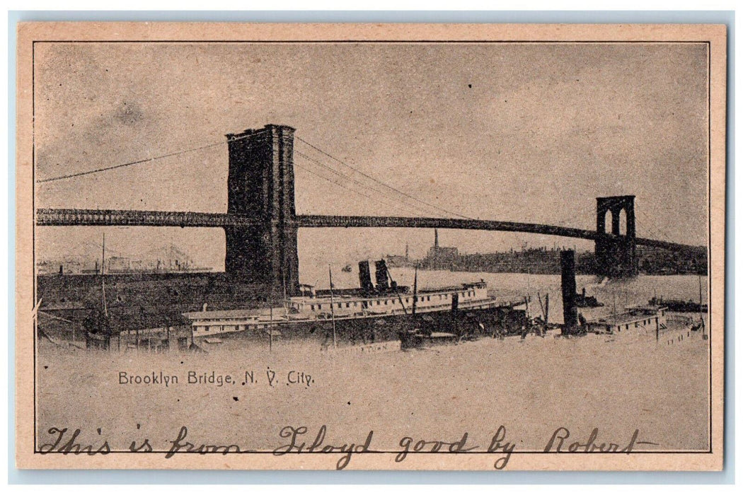 c1905 Steamer, Boat Landing, Brooklyn Bridge New York City NY Antique Postcard