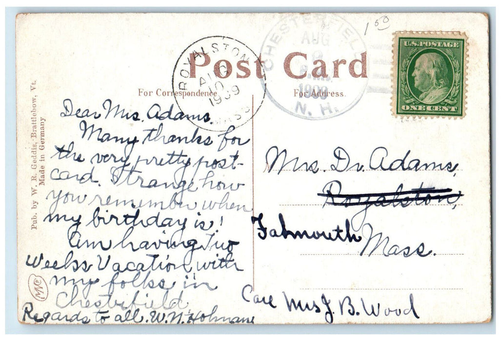 1909 Granitge Spofford Lake Chesterfield New Hampshire NH Posted Postcard