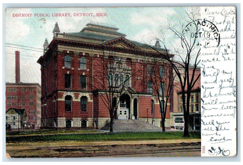 c1905 Detroit Public Library Detroit Michigan MI Antique Posted Postcard