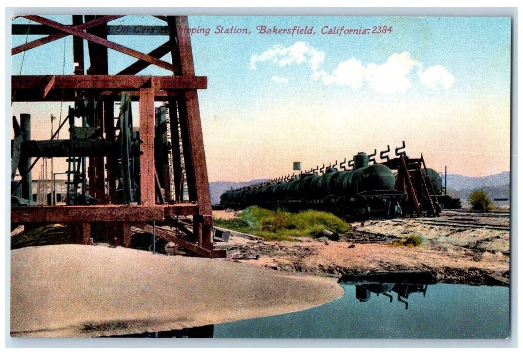 c1910's Oil Cars At Shipping Station Bakersfield California CA Antique Postcard