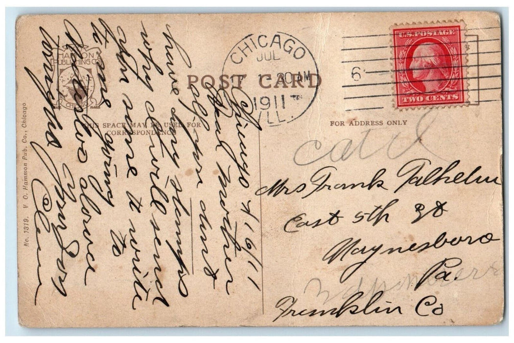 1911 S.S. Steamship Christopher Columbus In Chicago River Illinois IL Postcard
