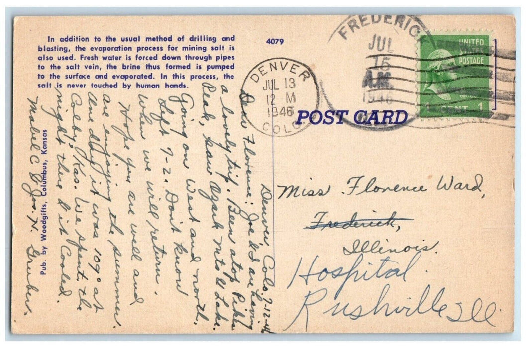 1946 Showing 2 Process Of Salt Mining In Central Kansas KS Vintage Postcard