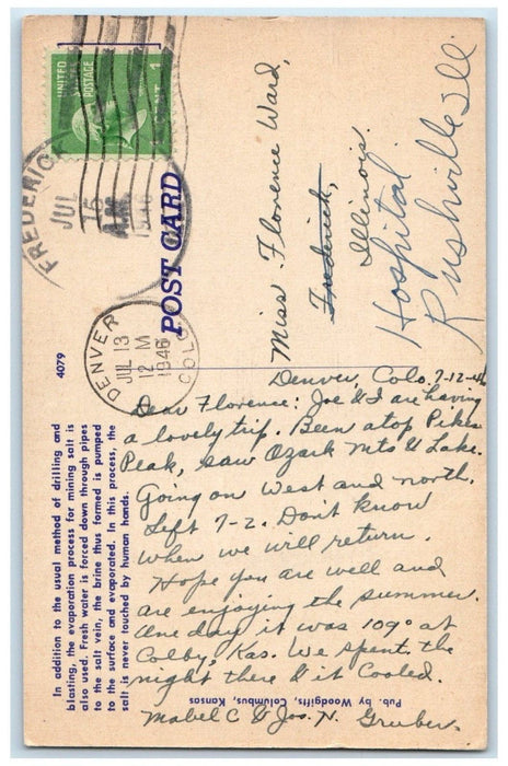 1946 Showing 2 Process Of Salt Mining In Central Kansas KS Vintage Postcard