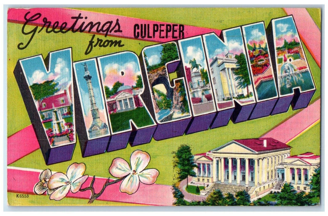 1956 Greetings from Culpeper Virginia VA Large Letter Multiview Posted Postcard