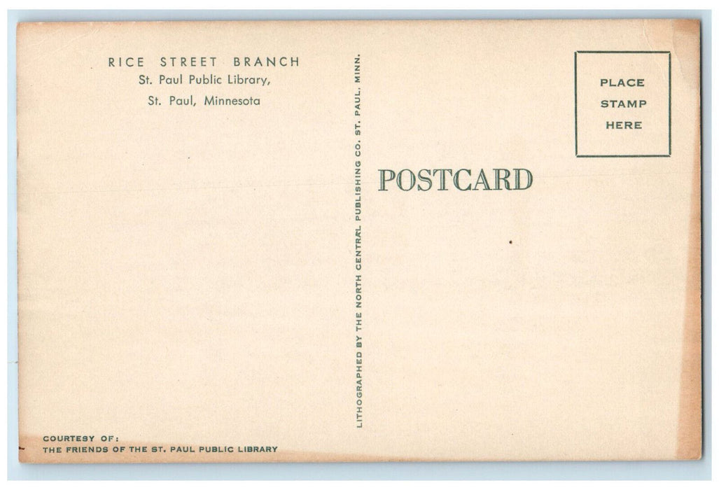 c1950's St. Paul Public Library Rich Street Branch Street St. Paul MN Postcard