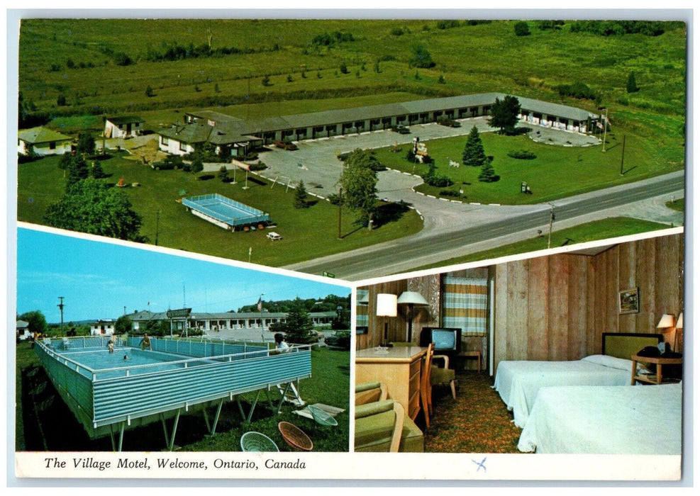 1980 The Village Motel Welcome Ontario Canada Multiview Vintage Postcard
