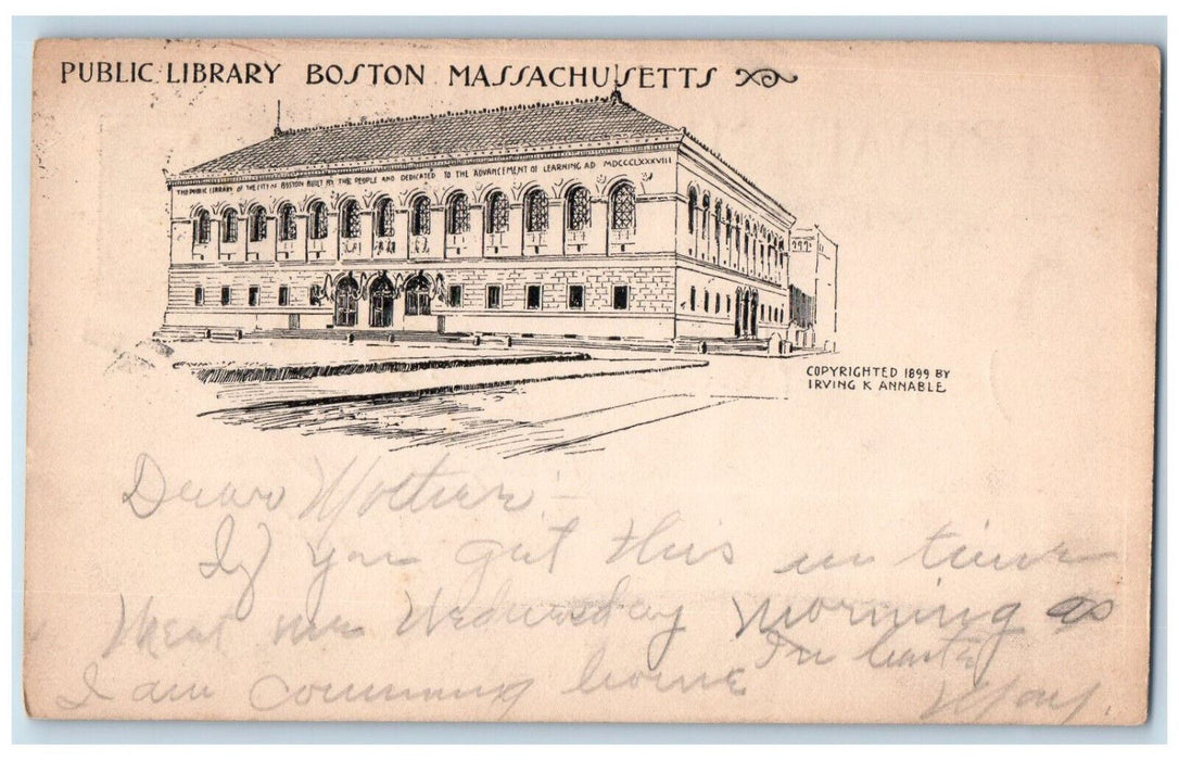 1907 Public Library Boston Massachusetts MA Warner New Hampshire NH Postcard