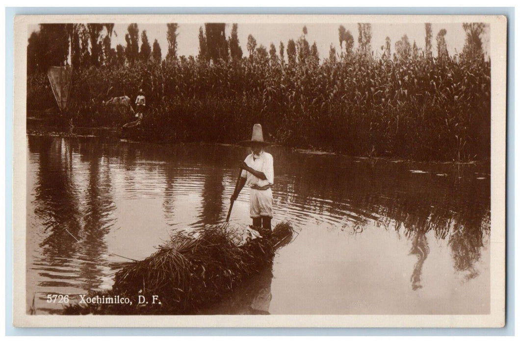 c1910's Xochimilco DF Man River Mexico Unposted Antique RPPC Photo Postcard