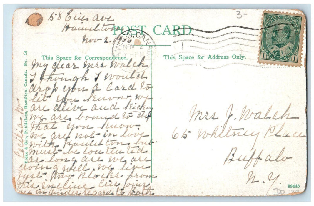1906 Incline Railway East End Hamilton Ontario Canada Antique Posted Postcard