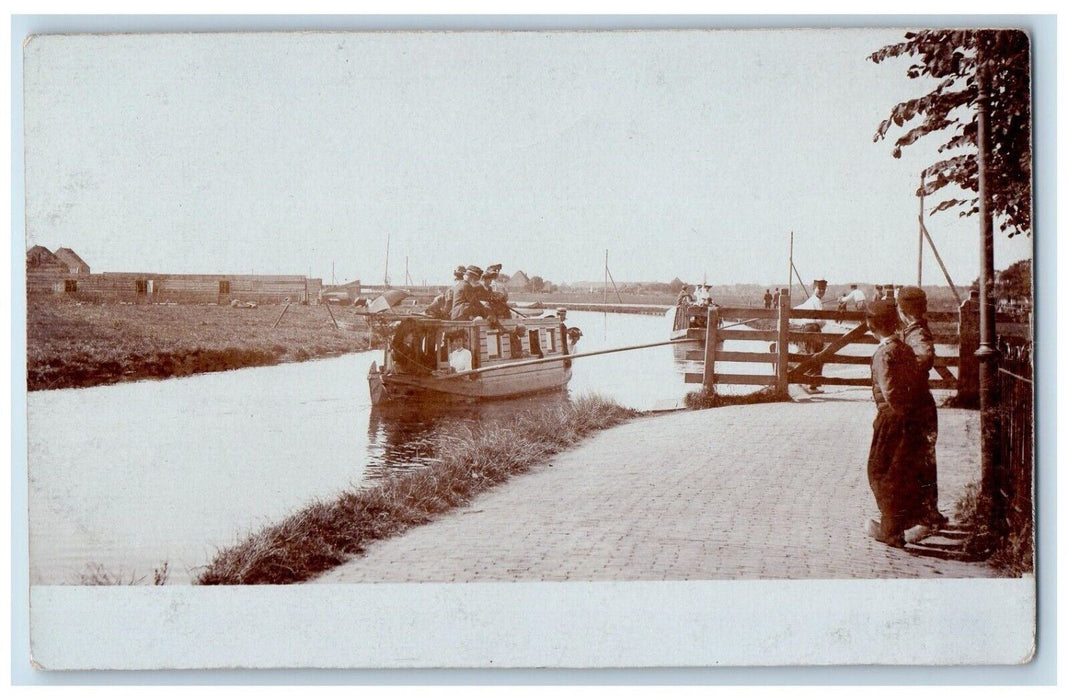 c1910's Boat Canal Holland Netherlands Unposted Antique RPPC Photo Postcard