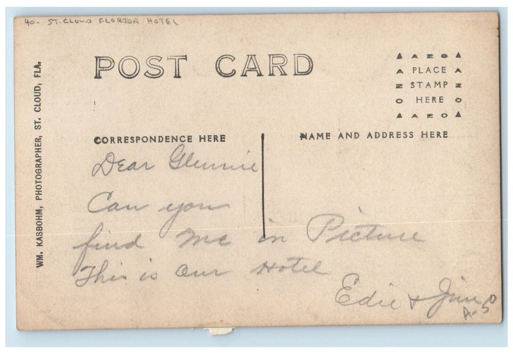 c1910's Hotel Building Horse Dirt Road St. Cloud Florida RPPC Photo Postcard