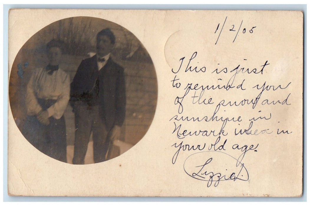 1905 A Couple At Newark New Jersey NJ Posted Antique RPPC Photo Postcard