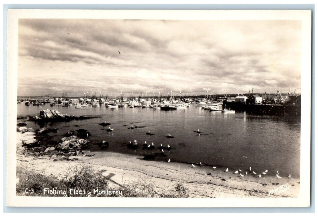 c1940's Fishing Fleet Boat Monterey California CA Mission RPPC Photo Postcard