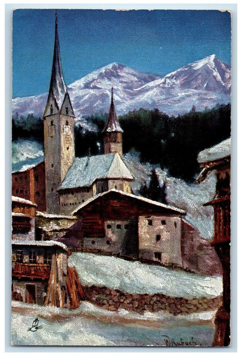 c1910 Burglen In The Alps Winter Scene Switzerland Oilette Tuck Art Postcard