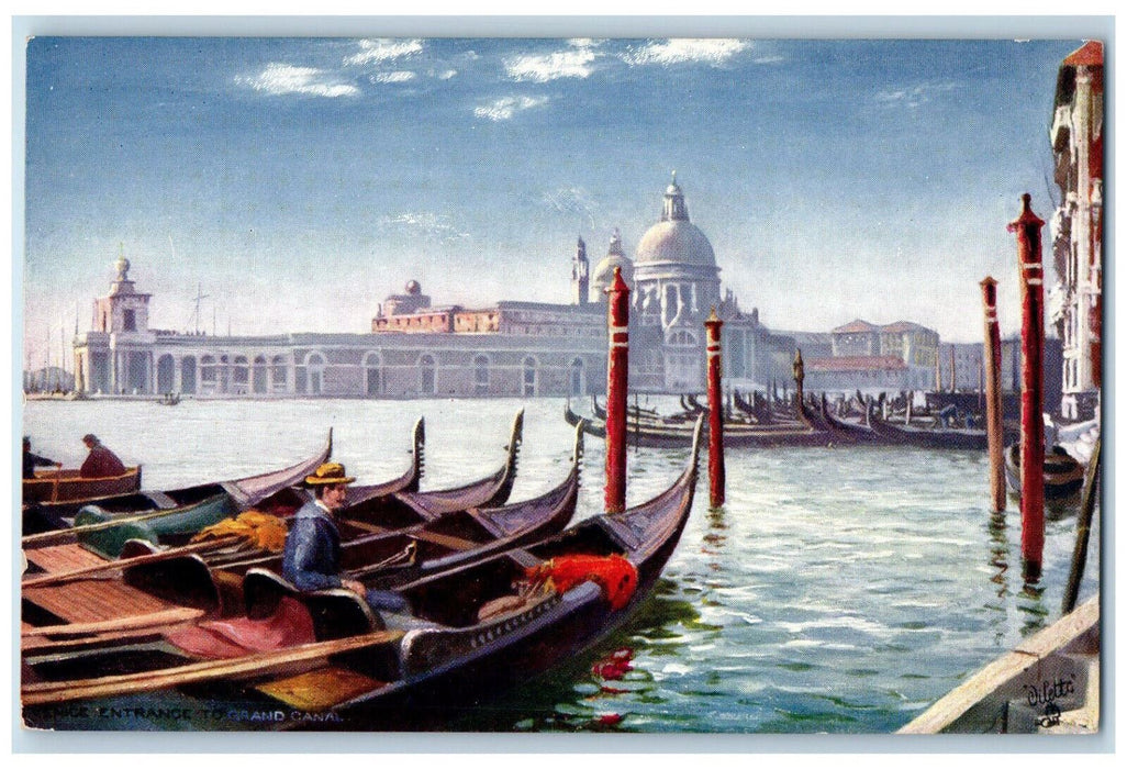 c1910 Venice Entrance to Grand Canal Boating Italy Oilette Tuck Art Postcard