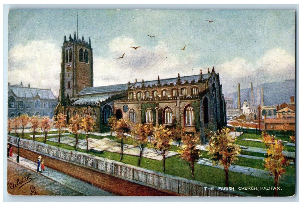 c1910 The Parish Church Halifax West Yorkshire England Oilette Tuck Art Postcard
