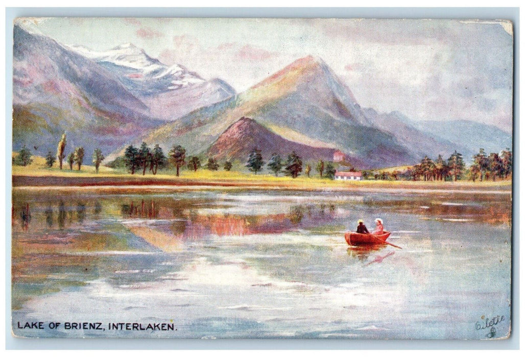 c1910 Boating at Lake of Brienz Interlaken Switzerland Oilette Tuck Art Postcard
