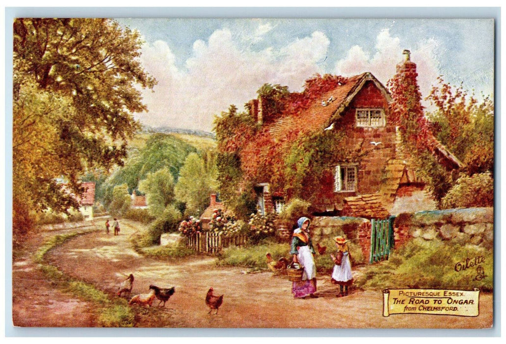 c1910 The Road to Ongar from Chelmsford England Oilette Tuck Art Postcard