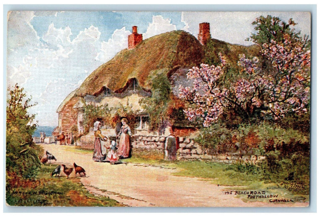 c1910 The Beach Road Porthallow Cornwall England Oilette Tuck Art Postcard