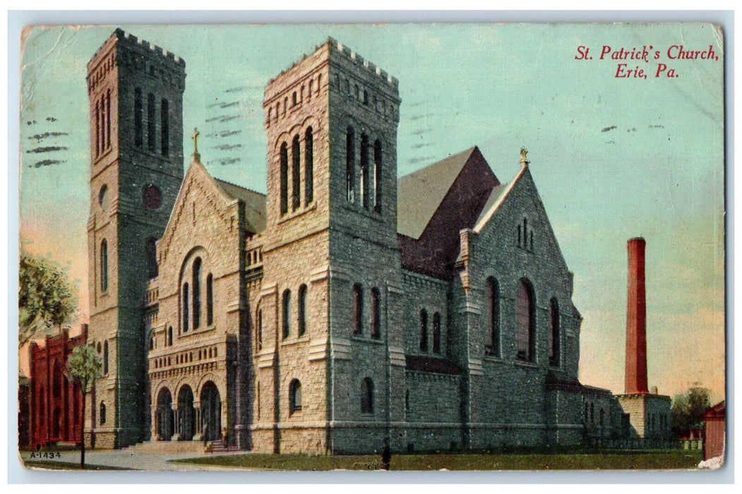 1911 St. Patrick's Church Exterior Scene Erie Pennsylvania PA Antique Postcard