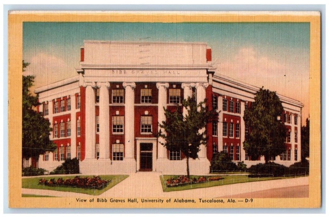 1953 View Bibb Graves Hall University Alabama Street Tuscaloosa Alabama Postcard