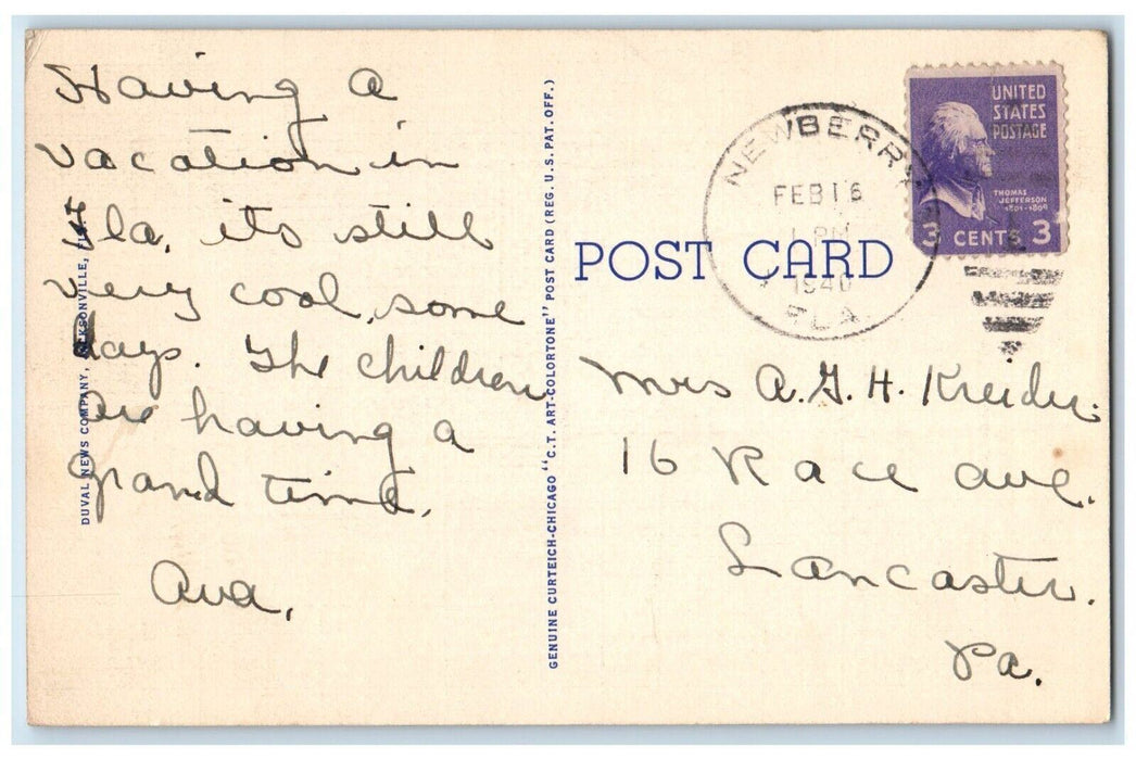 1940 Skyline St. John's River Moonlight Night Moon Jacksonville Florida Postcard