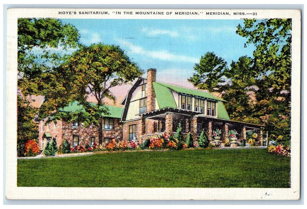 1939 Hoye's Sanitarium Mountains Meridian Exterior Meridian Mississippi Postcard