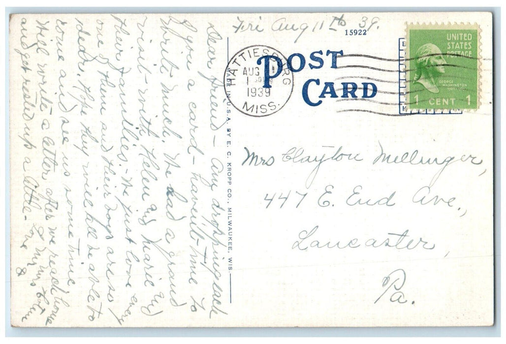 1939 Hoye's Sanitarium Mountains Meridian Exterior Meridian Mississippi Postcard