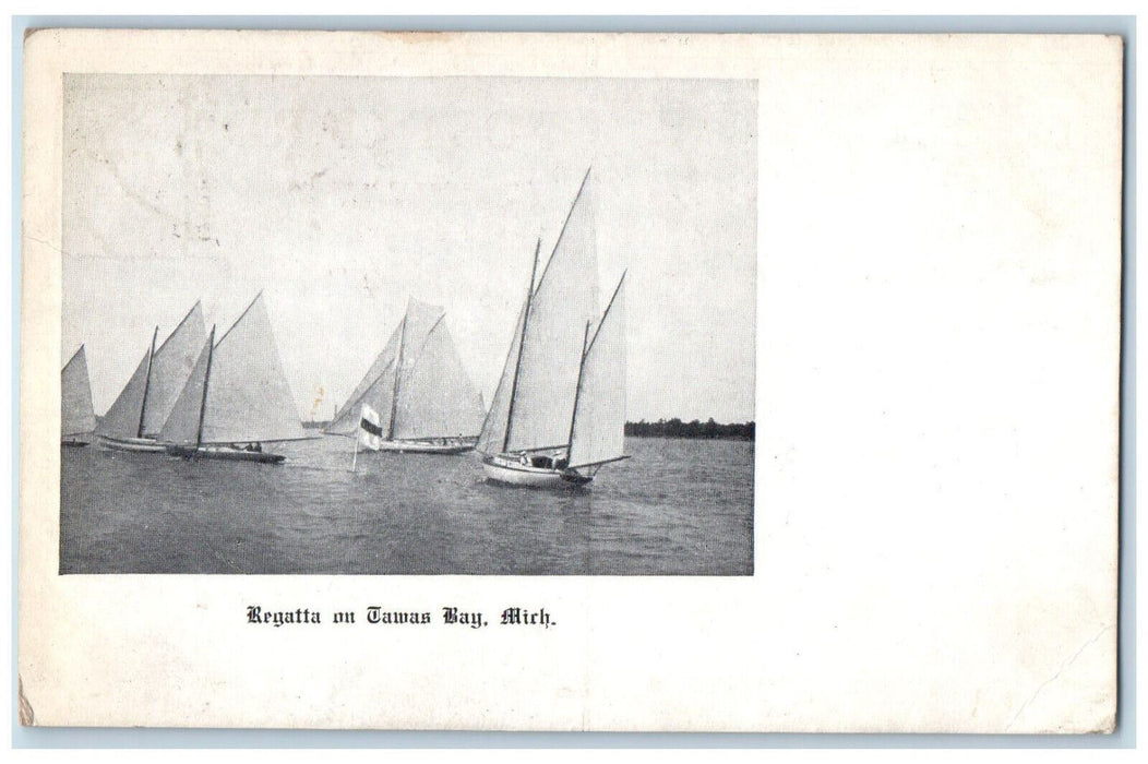 1911 Regatta On Tawas Bay Michigan MI, Sailboats Scene Antique Posted Postcard
