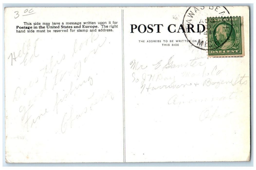 1911 Regatta On Tawas Bay Michigan MI, Sailboats Scene Antique Posted Postcard