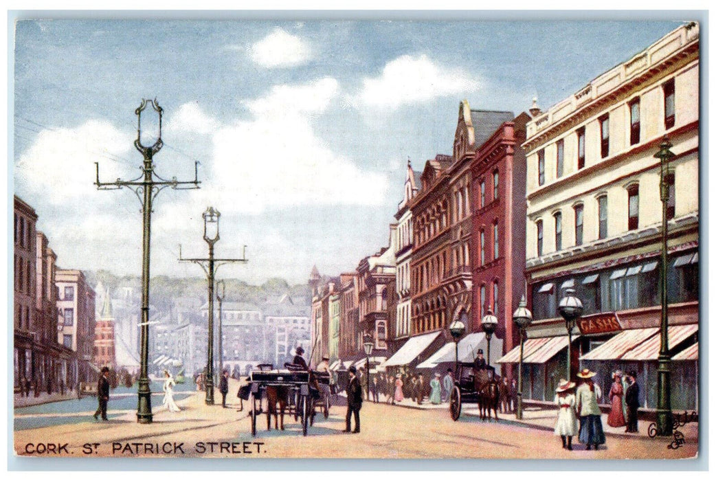 c1910 Business Section Cork. St. Patrick Street Oilette Tuck Art Postcard