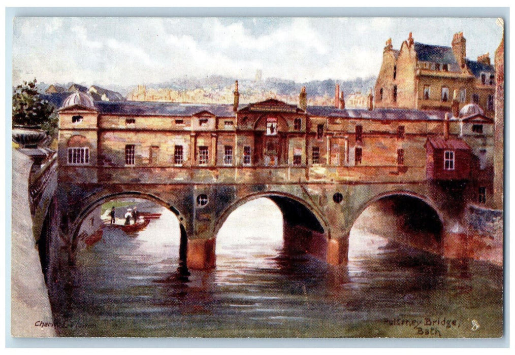 c1910 Pulteney Bridge Bath England Oilette Tuck Art Antique Postcard