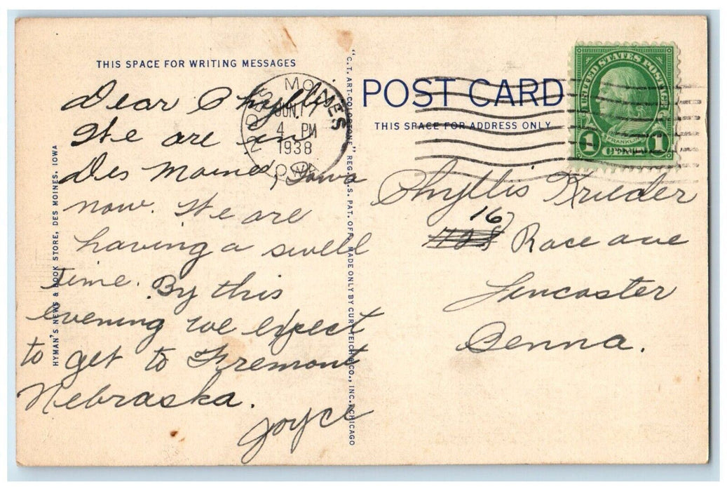 1938 Shrine Temple Classic Cars Exterior Building Road Des Moines Iowa Postcard