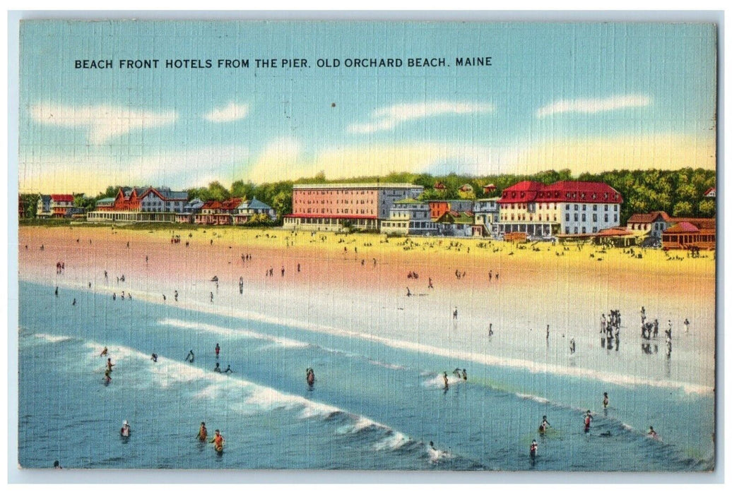 1938 Beach Front Hotels Pier Exterior Building Old Orchard Beach Maine Postcard