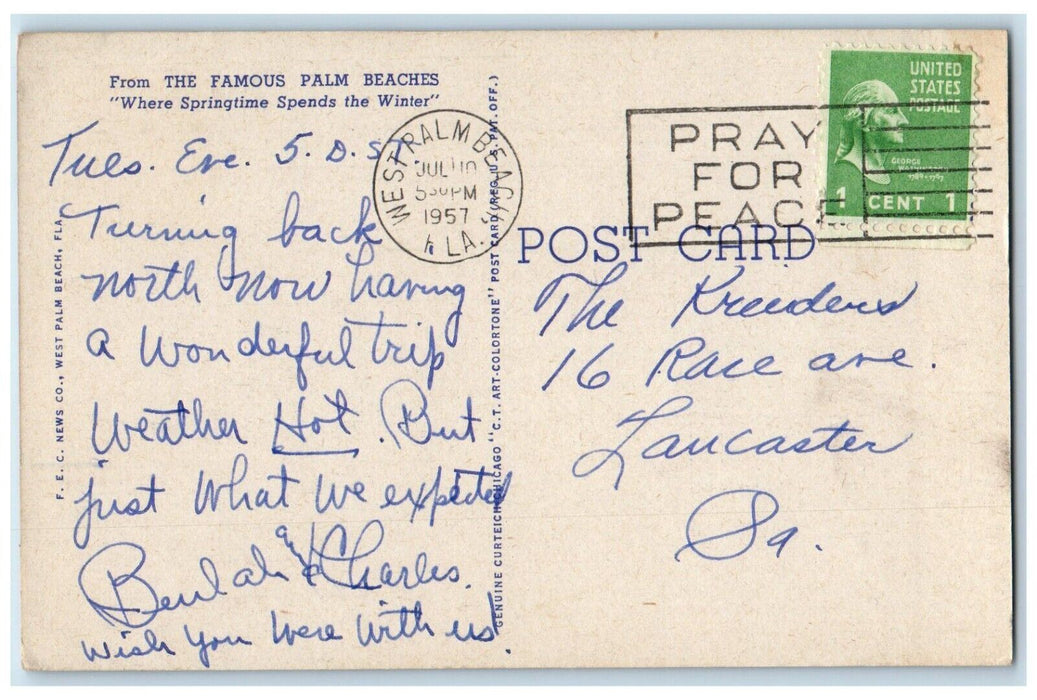 1957 Beautiful Worth Avenue Cars Shopping Center Palm Beach Florida FL Postcard