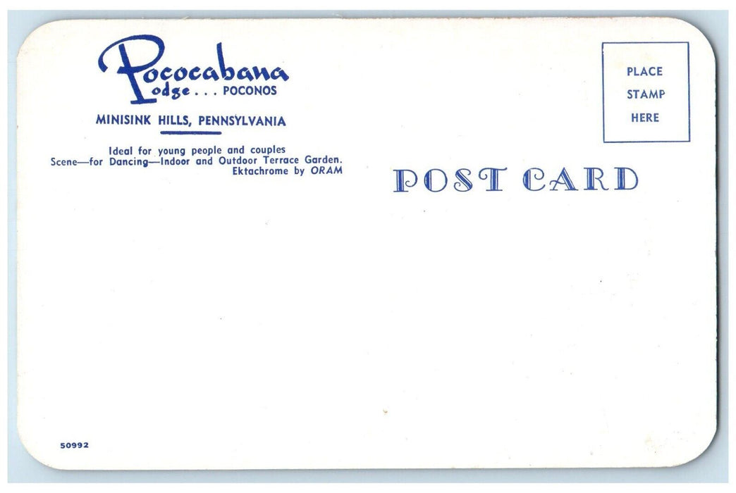 c1960 Pococabana Lodge Poconis Interior Minisink Hills Pennsylvania PA Postcard